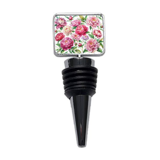 Peonies Pink Flowers Watercolor Wine Bottle Stopper