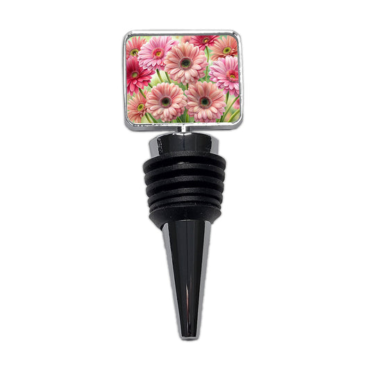 Pink Gerbera Daisies Flowers Watercolor Wine Bottle Stopper