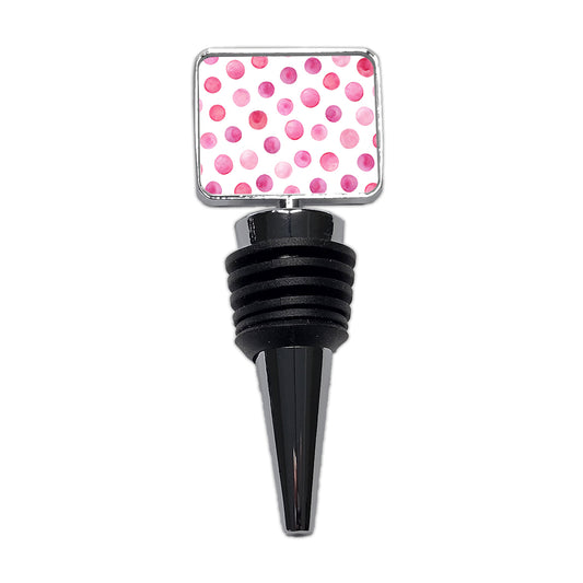 Pink Polka Dots White Background Wine Bottle Stopper