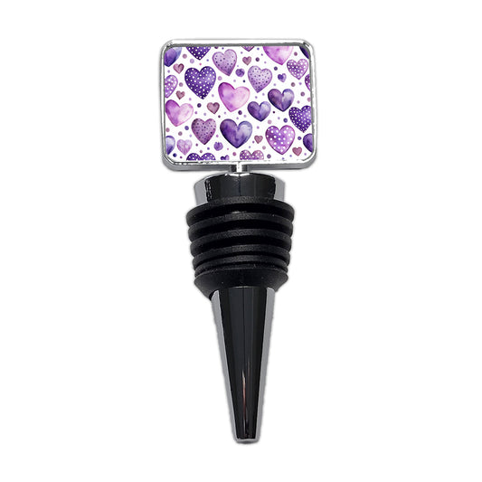 Purple Hearts Polka Dots Watercolor Wine Bottle Stopper