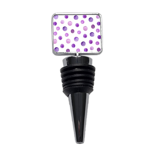 Purple Polka Dots Fun White Background Wine Bottle Stopper
