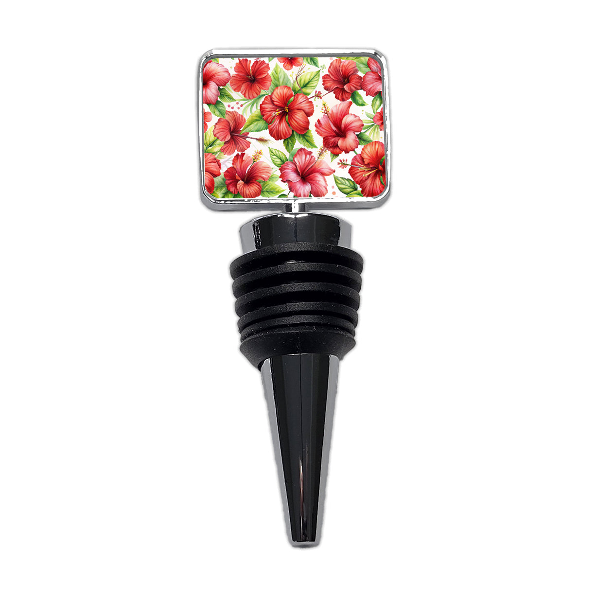 Red Hibiscus Flowers Watercolor Wine Bottle Stopper
