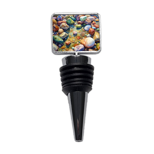 River Rocks Watercolor Wine Bottle Stopper