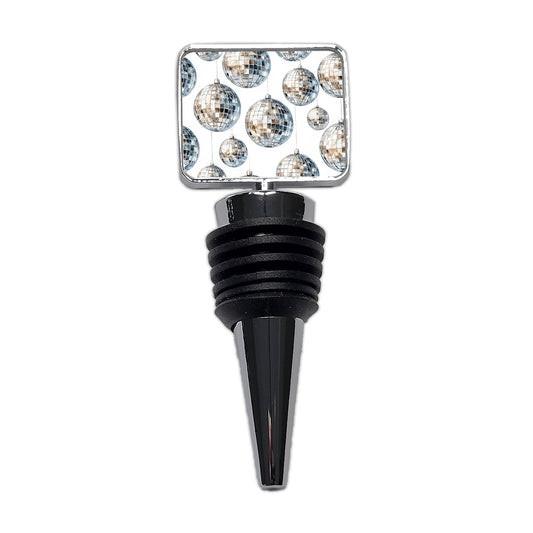 Silver Disco Balls Watercolor Wine Bottle Stopper