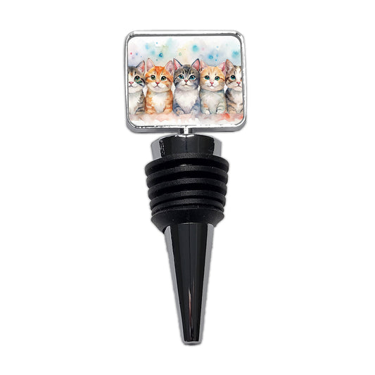 Small Cute Cats In A Row Wine Bottle Stopper