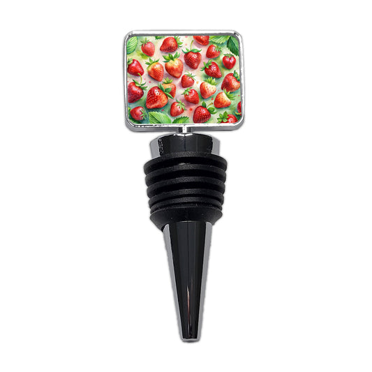 Strawberries Fruit Watercolor Wine Bottle Stopper