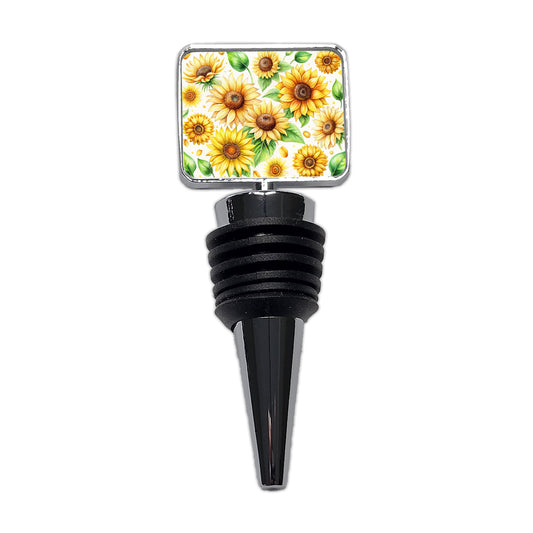Sunflowers Scattered Watercolor Wine Bottle Stopper