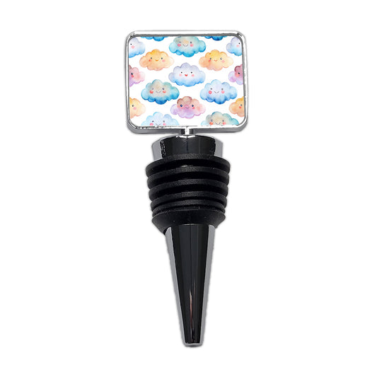 Sweet Smiling Clouds In A Row Watercolor Wine Bottle Stopper