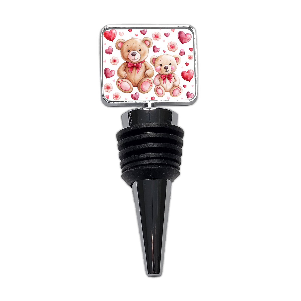 Teddy Bears Pink Red Hearts Wine Bottle Stopper