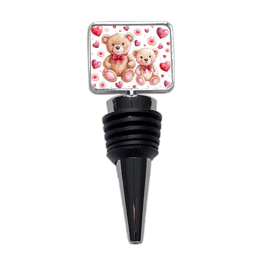 Teddy Bears Pink Red Hearts Wine Bottle Stopper