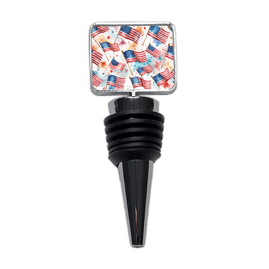 USA American Flags Patriotic Watercolor Wine Bottle Stopper