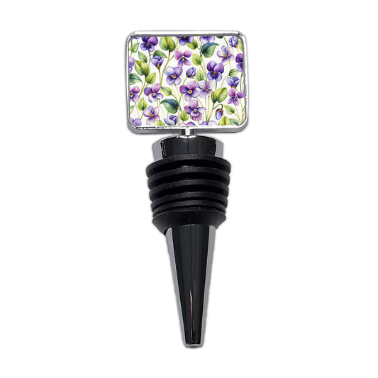 Violets Flowers Watercolor Wine Bottle Stopper