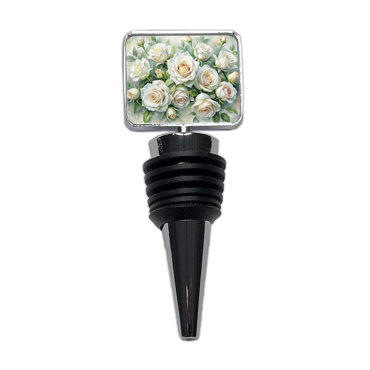 White Roses Flowers Watercolor Wine Bottle Stopper