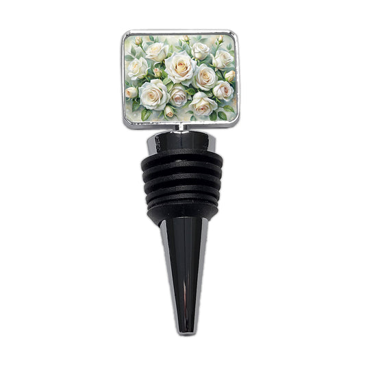 White Roses Flowers Watercolor Wine Bottle Stopper