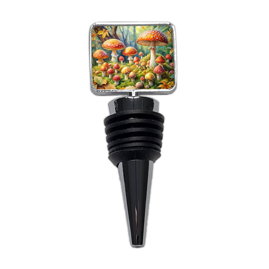 Woodland Mushrooms Watercolor Wine Bottle Stopper