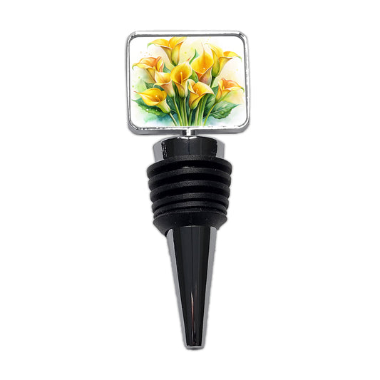 Yellow Calla Lily Flowers Watercolor Wine Bottle Stopper