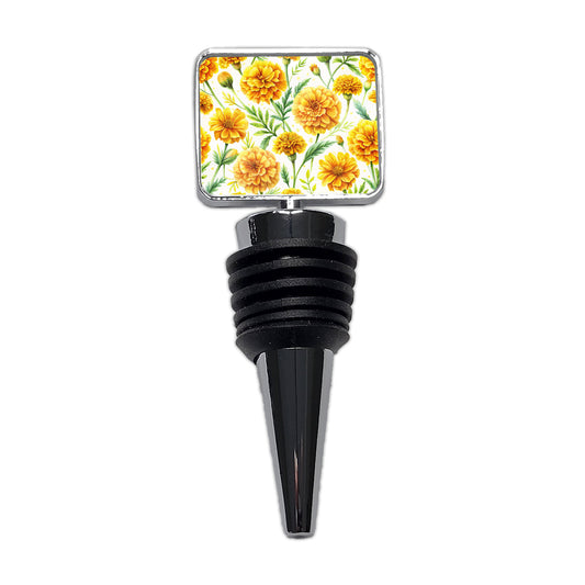 Yellow Marigolds Flowers Watercolor Wine Bottle Stopper