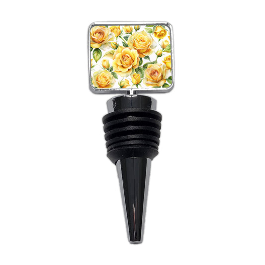 Yellow Roses Flowers Watercolor Wine Bottle Stopper