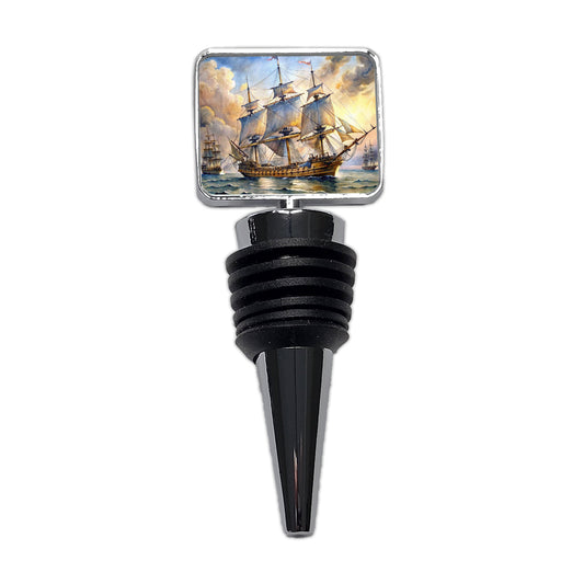 18th Century Sailing War Ship Of The Line Watercolor Wine Bottle Stopper