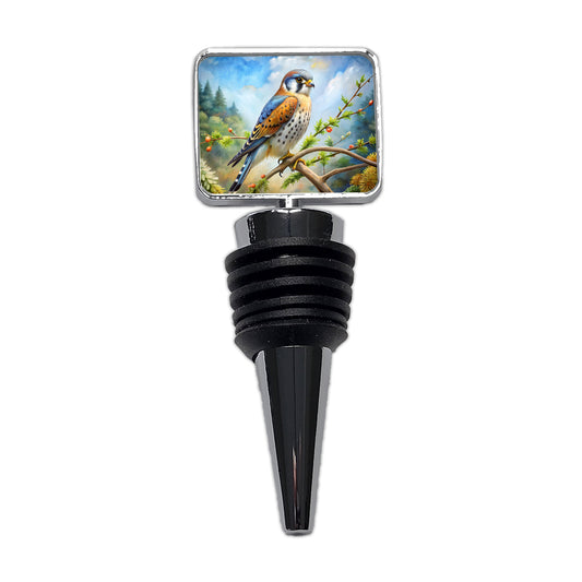 American Kestrel Raptor Bird Of Prey In Tree Scene Watercolor Wine Bottle Stopper