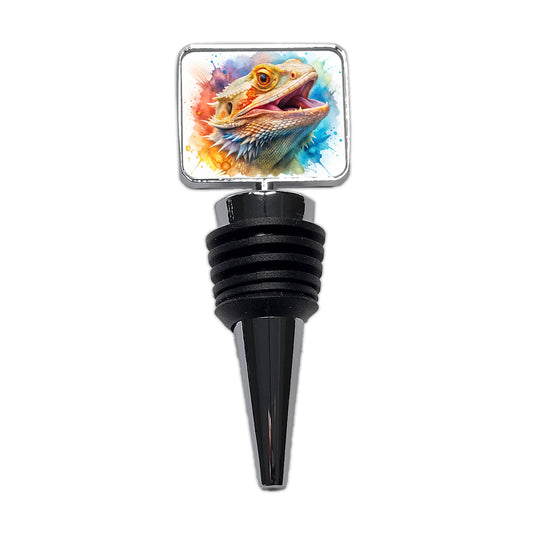 Angry Mad Bearded Dragon Watercolor Wine Bottle Stopper