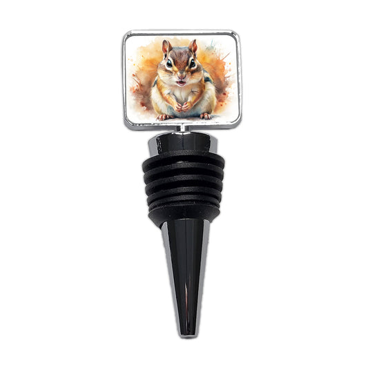 Angry Mad Chipmunk Watercolor Wine Bottle Stopper