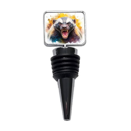 Angry Mad Honey Badger Watercolor Wine Bottle Stopper