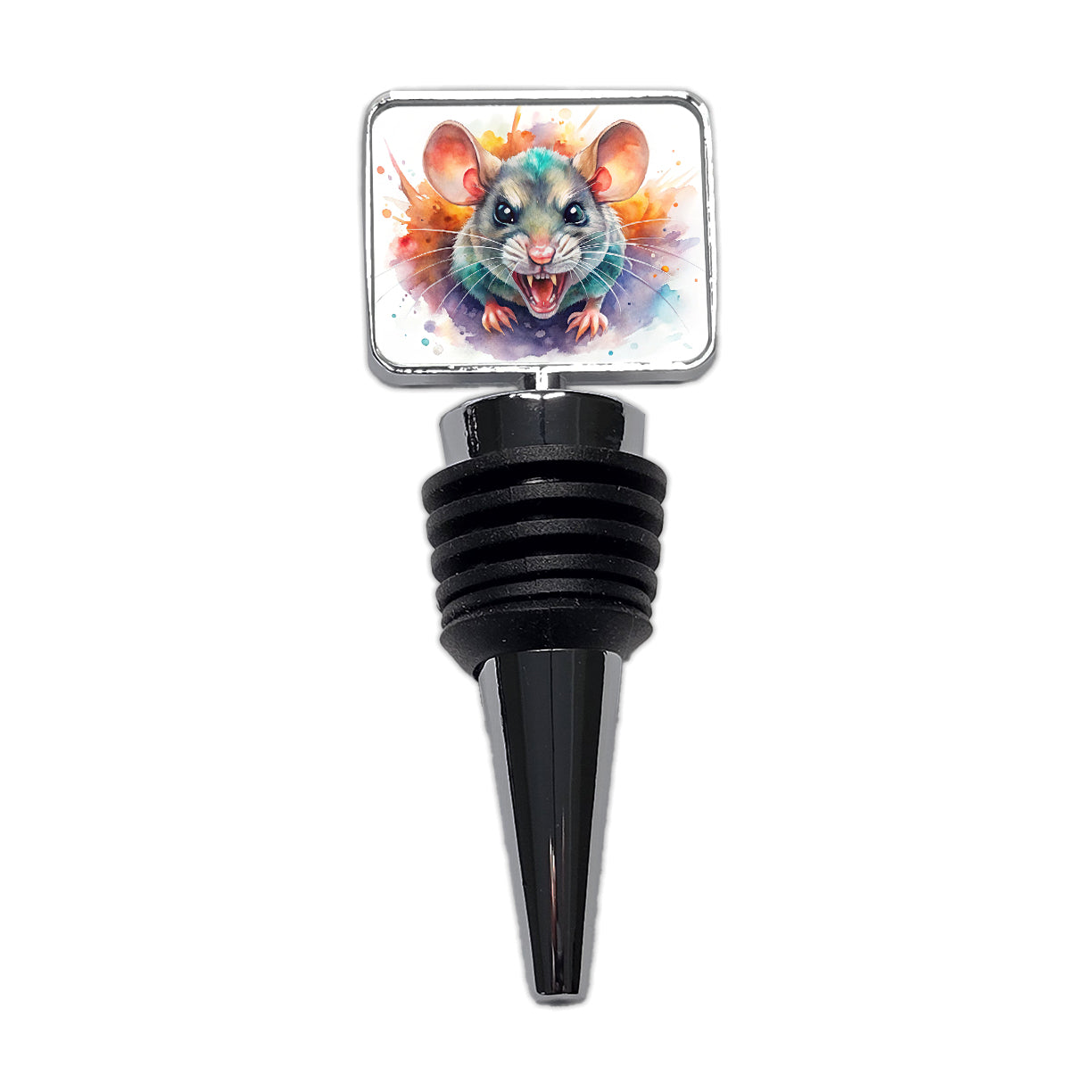 Angry Mad Mouse Watercolor Wine Bottle Stopper