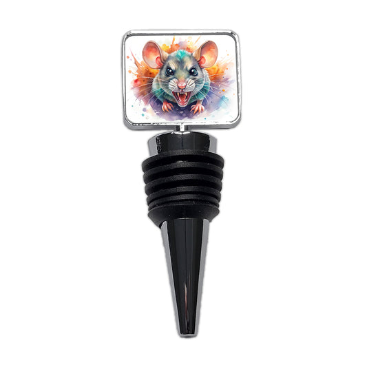 Angry Mad Mouse Watercolor Wine Bottle Stopper
