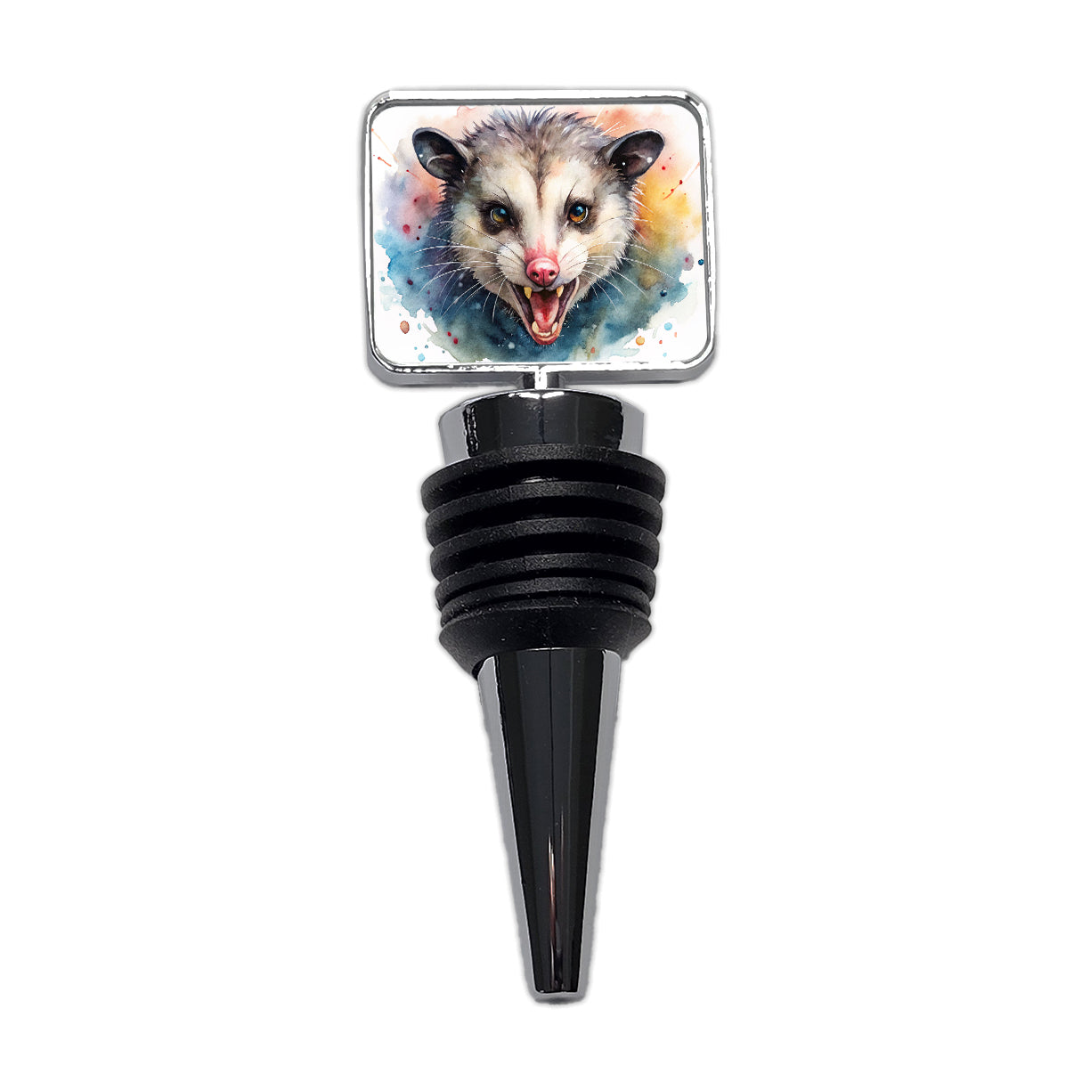Angry Mad Opossum Watercolor Wine Bottle Stopper