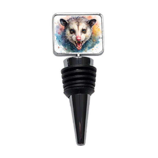 Angry Mad Opossum Watercolor Wine Bottle Stopper