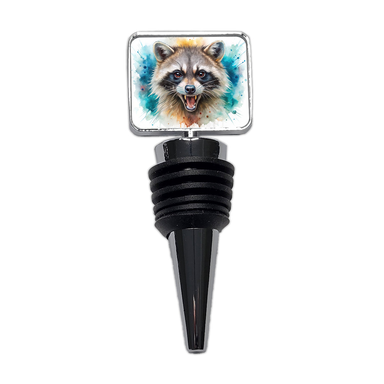 Angry Mad Raccoon Watercolor Wine Bottle Stopper