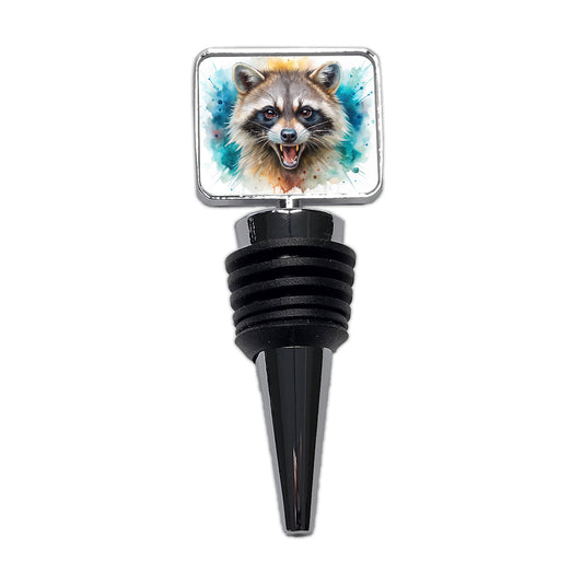 Angry Mad Raccoon Watercolor Wine Bottle Stopper