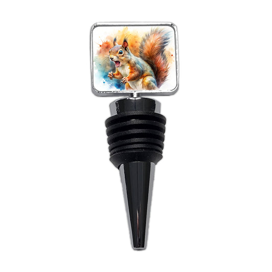 Angry Mad Squirrel Watercolor Wine Bottle Stopper