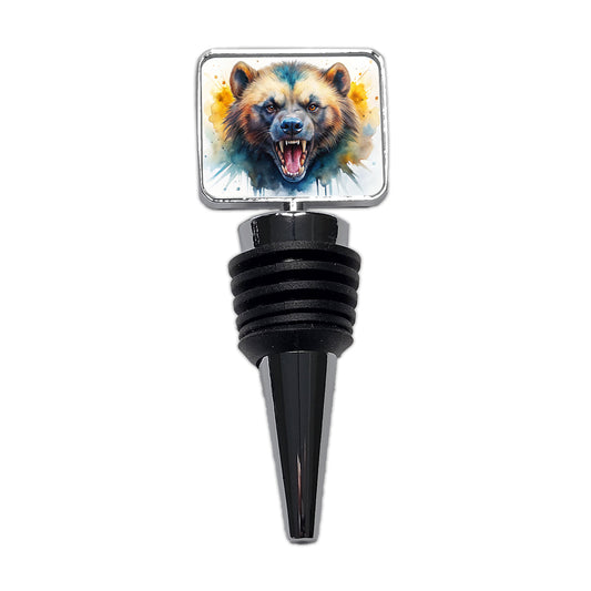 Angry Mad Wolverine Watercolor Wine Bottle Stopper