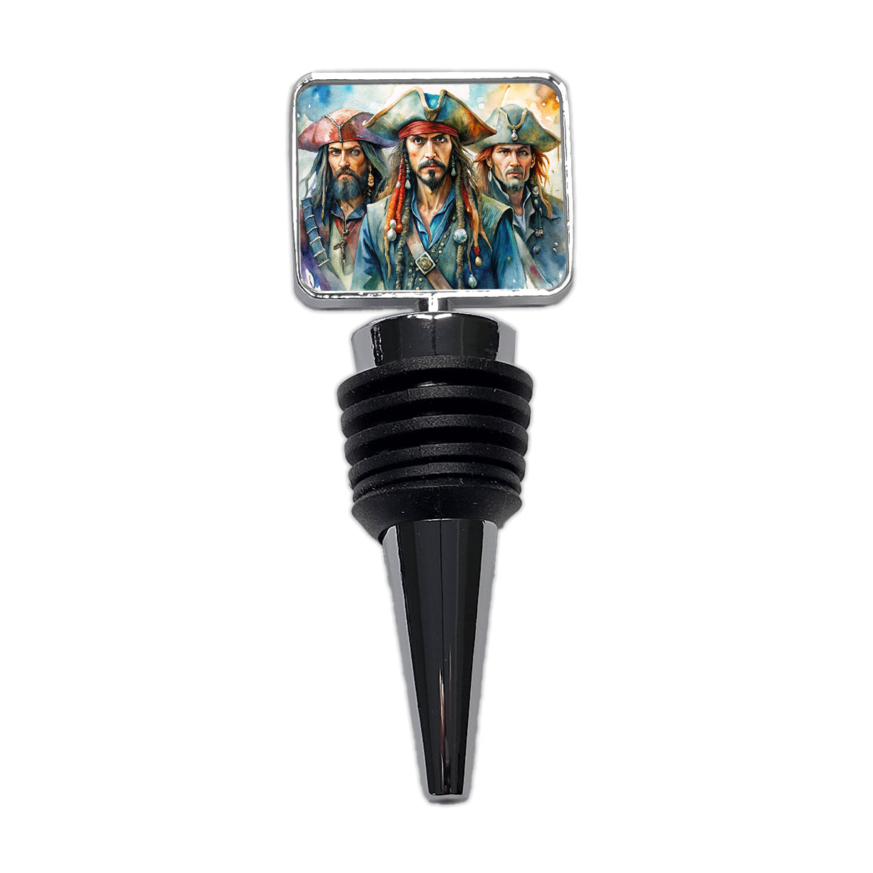 Angry Swashbuckling Pirates Watercolor Wine Bottle Stopper