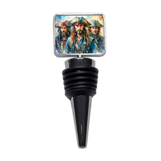 Angry Swashbuckling Pirates Watercolor Wine Bottle Stopper