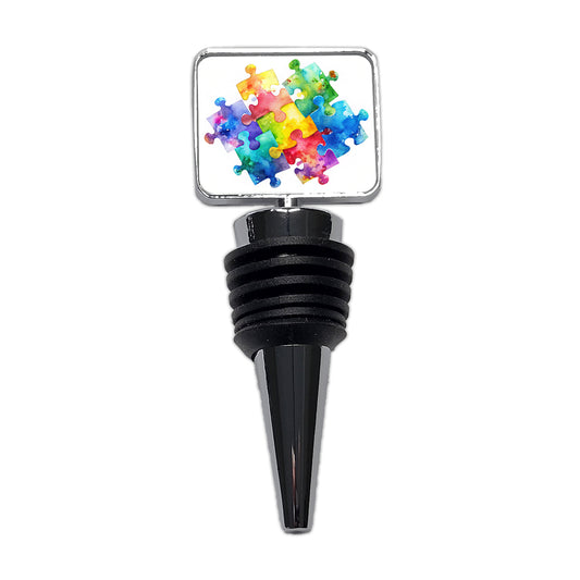 Autism Awareness Acceptance Puzzle Pieces Watercolor Wine Bottle Stopper