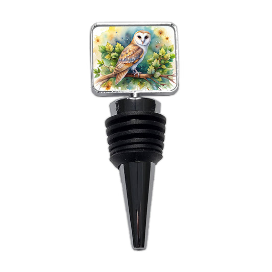 Barn Owl In Tree Watercolor Wine Bottle Stopper