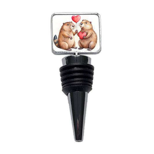 Beavers In Love With Hearts Valentine's Day Wine Bottle Stopper