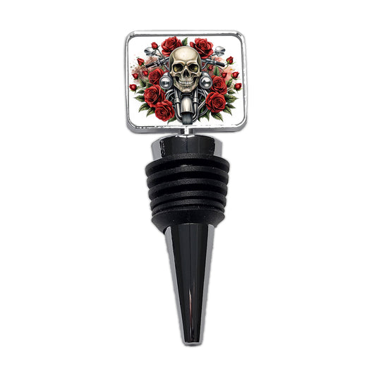 Biker Style Skulls And Roses Motorcycle Wine Bottle Stopper