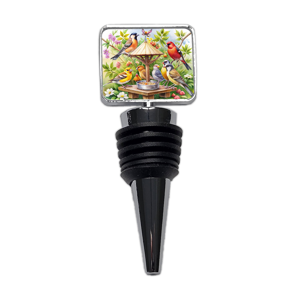 Birds At Feeder Watercolor Wine Bottle Stopper