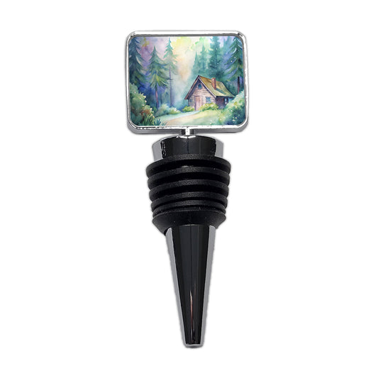 Cabin In The Forest Woods Watercolor Wine Bottle Stopper