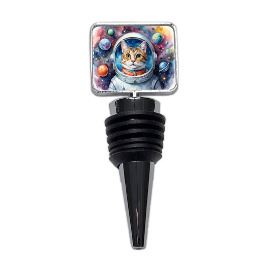 Cat In Space Funny Tabby Watercolor Wine Bottle Stopper