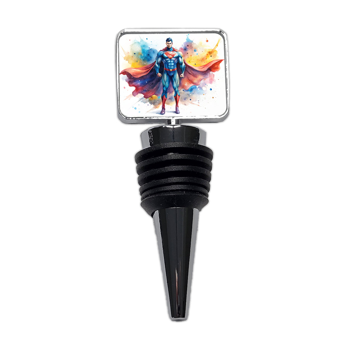 Classic Caped Superhero Watercolor Wine Bottle Stopper