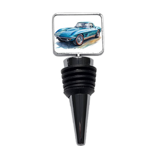 Classic Vintage Blue Sports Car Watercolor Wine Bottle Stopper