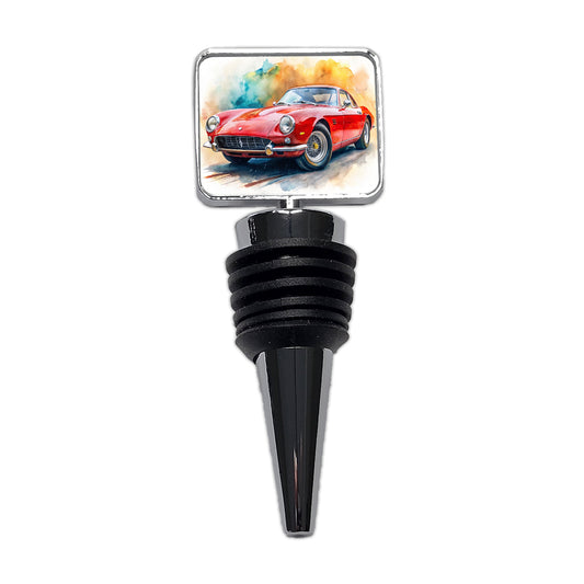Classic Vintage Red Italian Sports Car Watercolor Wine Bottle Stopper
