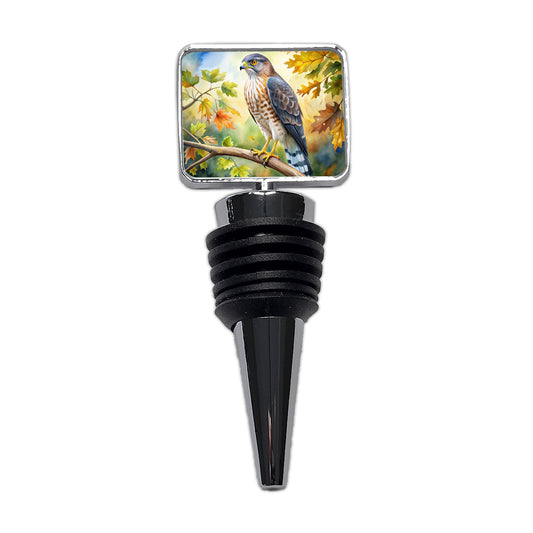 Cooper's Hawk Raptor Bird Of Prey In Tree Watercolor Wine Bottle Stopper