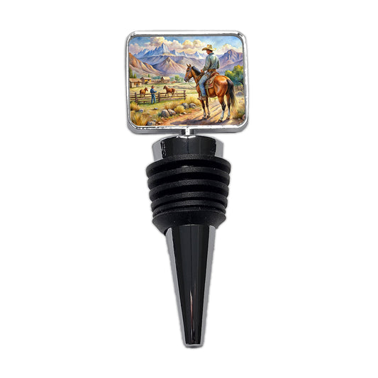 Cowboys Western Ranch Scene Watercolor Wine Bottle Stopper
