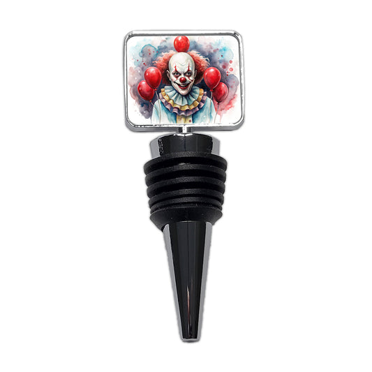 Creepy Scary Evil Clown With Red Balloons Watercolor Wine Bottle Stopper